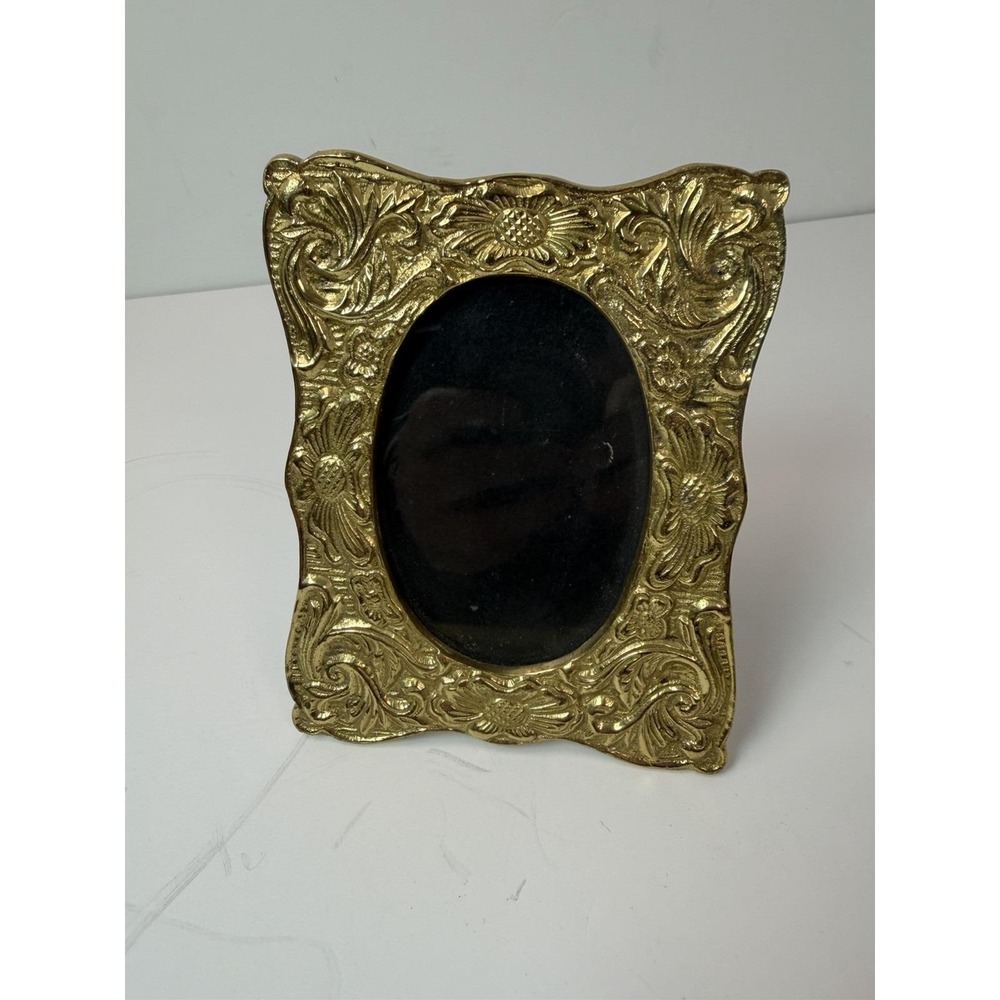 Brass Picture Photo Frame Floral Design Vintage Home Decor Fits 3x4" Easel Back